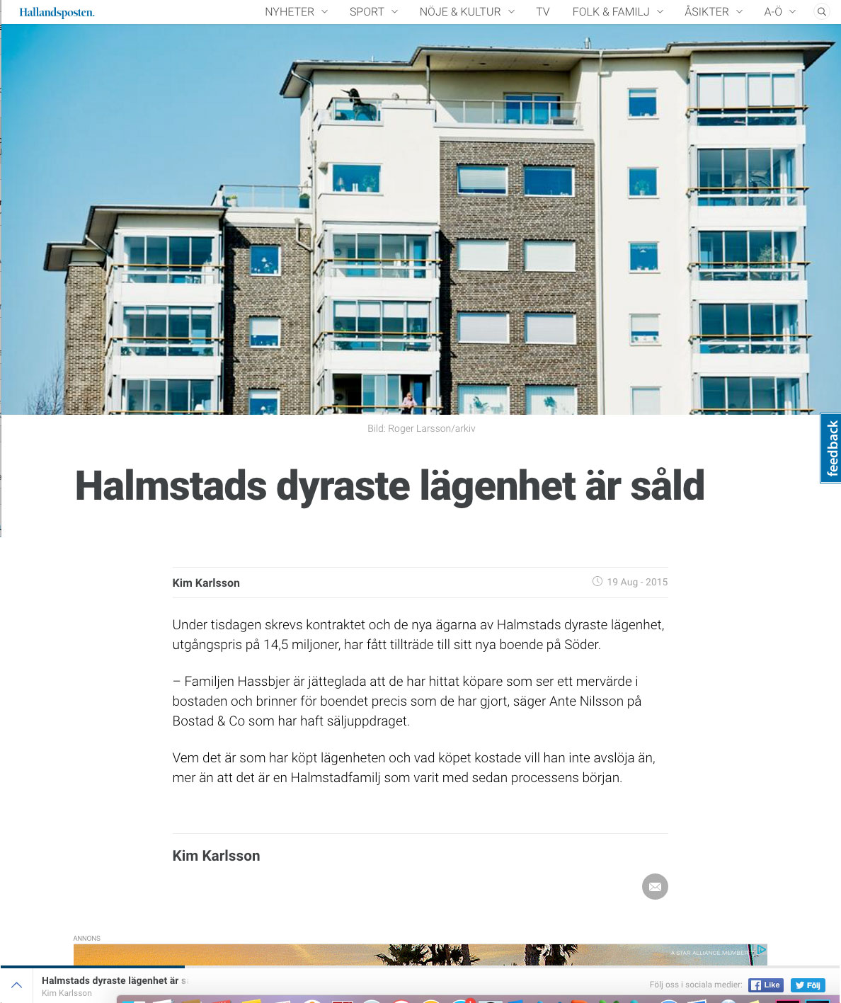 Bostad&Co har sålt Halmstads dyraste lägenhet