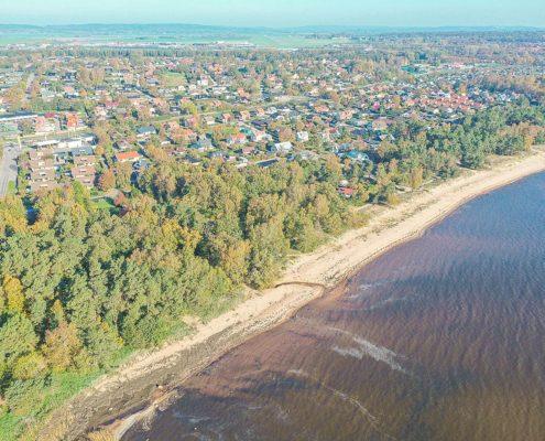 Flygbild över stranden vid Eketånga Söndrum