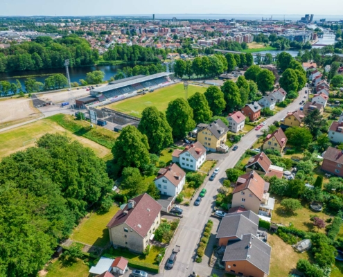 Flygbild över Örjans Vall Halmstad